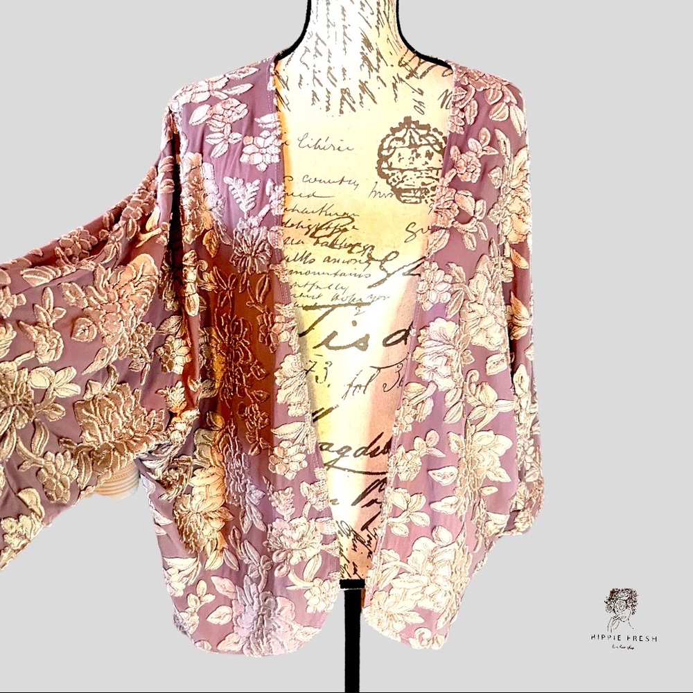 Lazy Sundays Taupe Velvet Bohemian Short Kimono Size S